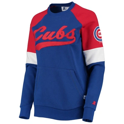 Shop Starter Royal/red Chicago Cubs Playmaker Raglan Pullover Sweatshirt