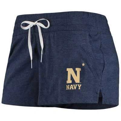 Shop Under Armour Heathered Navy Navy Midshipmen Performance Cotton Shorts In Heather Navy
