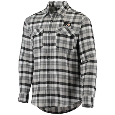 Shop Antigua Black/gray Philadelphia Flyers Ease Plaid Button-up Long Sleeve Shirt