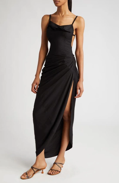 Shop Jacquemus La Robe Saudade Asymmetric Maxi Dress In Black