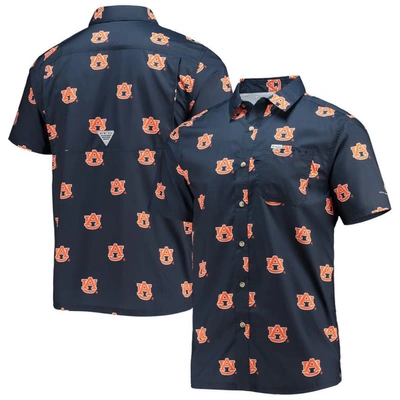 Shop Columbia Navy Auburn Tigers Super Slack Tide Omni-shade Button-up Shirt