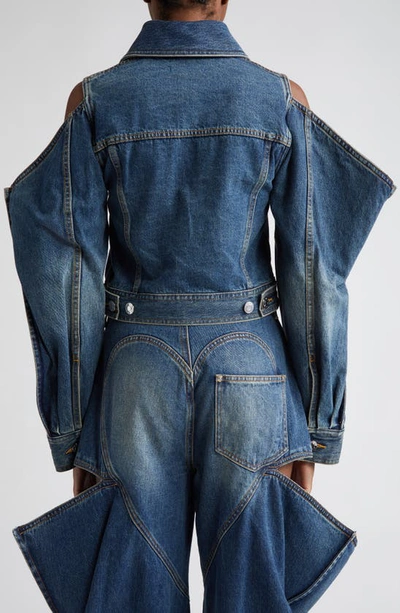 Shop Area Crystal Cutout Sleeve Denim Jacket In Vintage Indigo