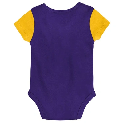 Shop Outerstuff Newborn & Infant Purple/gold Minnesota Vikings Little Champ Three-piece Bodysuit Bib & Booties Set