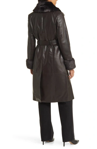 Shop Via Spiga Faux Leather & Faux Fur Coat In Espresso