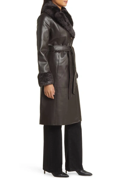 Shop Via Spiga Faux Leather & Faux Fur Coat In Espresso