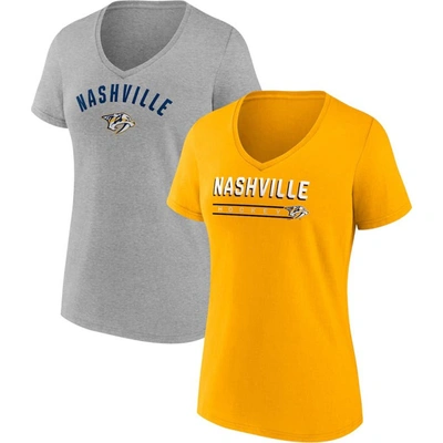 Shop Fanatics Branded Gold/heathered Gray Nashville Predators 2-pack V-neck T-shirt Set