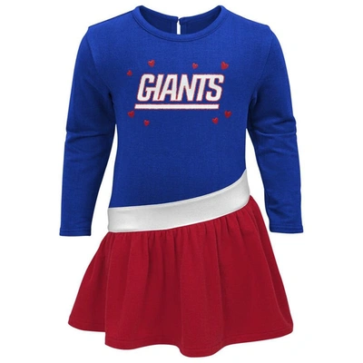Shop Outerstuff Girls Infant Royal/red New York Giants Heart To Heart Jersey Tri-blend Dress