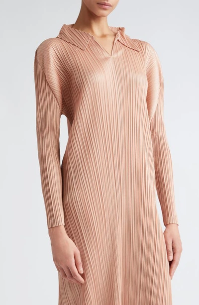 Shop Issey Miyake Monthly Colors October Long Sleeve Pleated Midi Dress In Beige