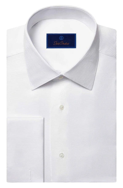 Shop David Donahue Trim Fit Horizontal Rib French Cuff Formal Shirt In Solid White