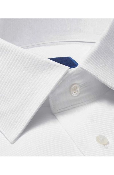 David Donahue Trim Fit Horizontal Rib French Cuff Formal Shirt In Solid White