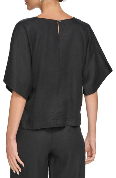 Dkny Linen Drop Shoulder Short Sleeve Top In Black
