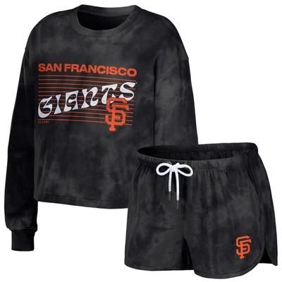 Shop Wear By Erin Andrews Black San Francisco Giants Tie-dye Cropped Pullover Sweatshirt & Shorts Lounge