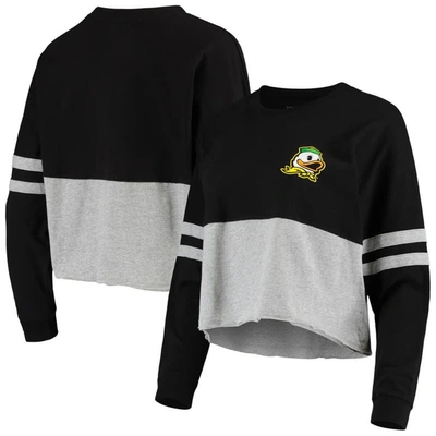 Shop Boxercraft Black/heathered Gray Oregon Ducks Cropped Retro Jersey Long Sleeve T-shirt