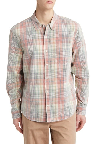 Shop Wax London Shelly Plaid Corduroy Button-up Shirt In Pink/ Sage