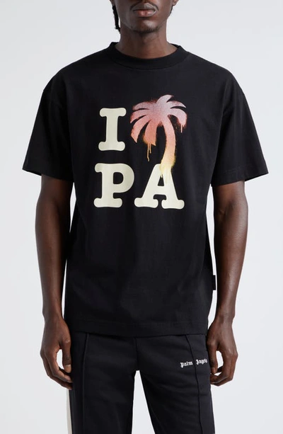 Shop Palm Angels I Love Pa Cotton Graphic T-shirt In Black Red