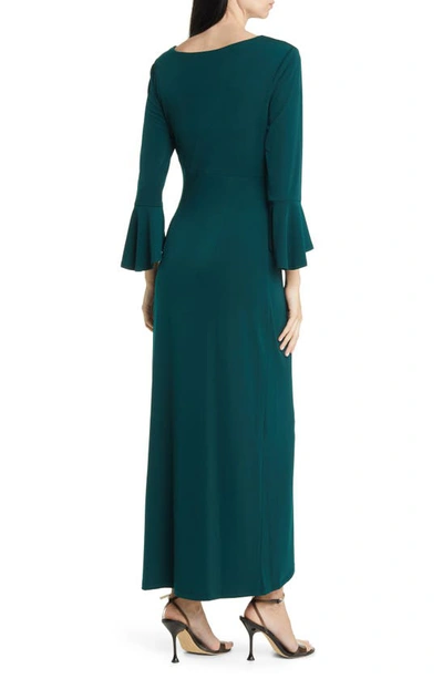 Connected Apparel Mock Wrap Gown In Hunter