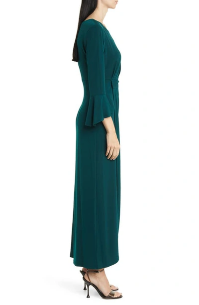 Connected Apparel Mock Wrap Gown In Hunter