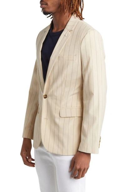 Shop Asos Design Pinstripe Skinny Suit Jacket In Stone
