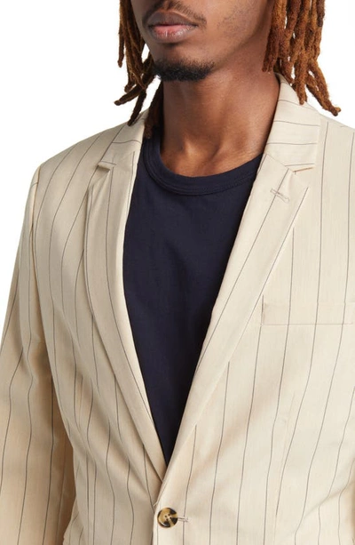 Shop Asos Design Pinstripe Skinny Suit Jacket In Stone