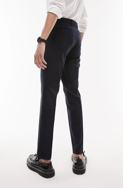 Shop Topman Skinny Fit Textured Dress Pants In Dark Blue