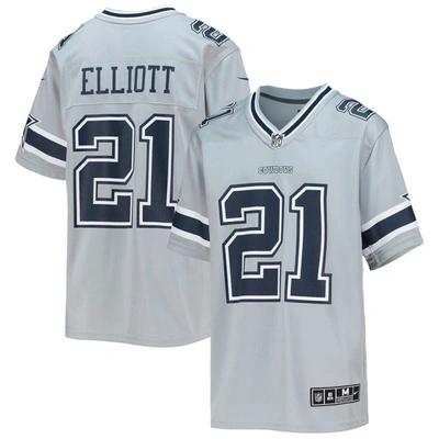 Shop Nike Youth  Ezekiel Elliott Silver Dallas Cowboys Inverted Team Game Jersey In Gray