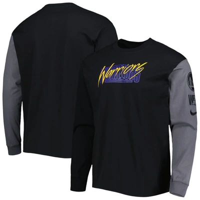 Shop Nike Black Golden State Warriors Courtside Versus Flight Max90 Long Sleeve T-shirt