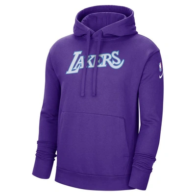 Shop Nike Purple Los Angeles Lakers 2021/22 City Edition Essential Logo Pullover Hoodie