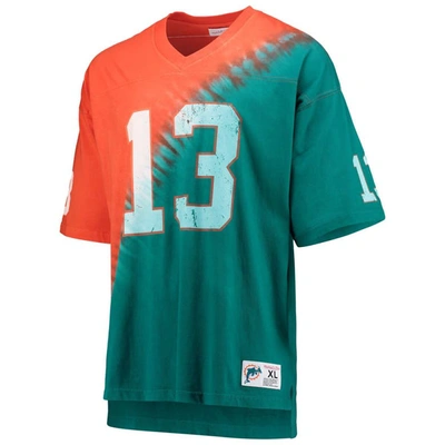 Mitchell & Ness Dan Marino Orange/aqua Miami Dolphins Retired Player Name & Number Diagonal Tie-dye In Orange