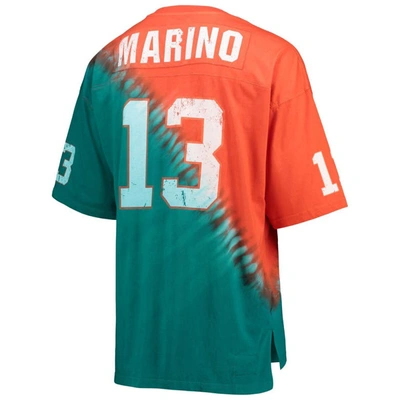 Mitchell & Ness Dan Marino Orange/aqua Miami Dolphins Retired Player Name & Number Diagonal Tie-dye In Orange