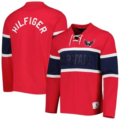 Shop Tommy Hilfiger Red Washington Capitals Walter Lace-up Long Sleeve Top