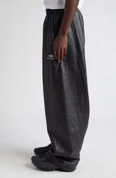 Shop Balenciaga Leather Track Pants In Black