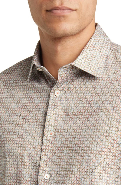 Shop Bugatchi James Ooohcotton® Geometric Print Button-up Shirt In Salmon