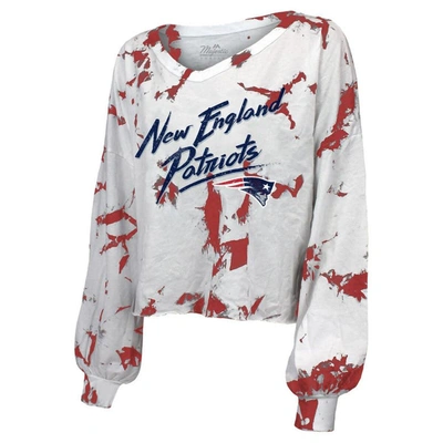 Shop Majestic Threads Mac Jones White New England Patriots Off-shoulder Tie-dye Name & Number Cropped Lon