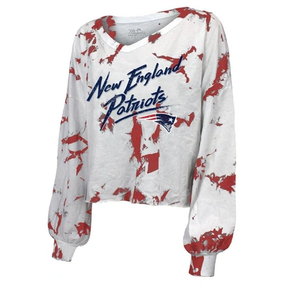 Majestic Threads Mac Jones White New England Patriots Off-shoulder Tie-dye Name & Number Cropped Lon In White
