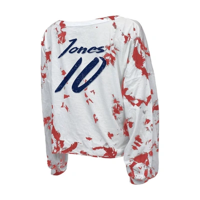 Majestic Threads Mac Jones White New England Patriots Off-shoulder Tie-dye Name & Number Cropped Lon In White