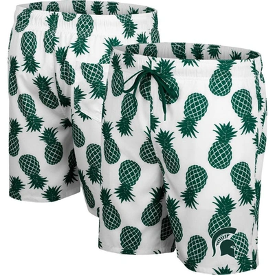 Shop Colosseum White/green Michigan State Spartans Pineapple Swim Shorts