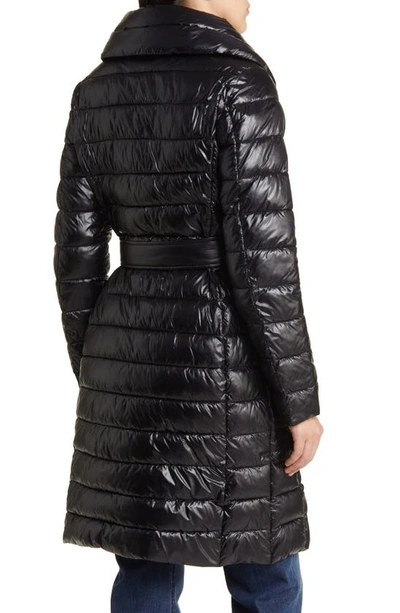 Shop Via Spiga Asymmetric Belted Puffer Coat In Black