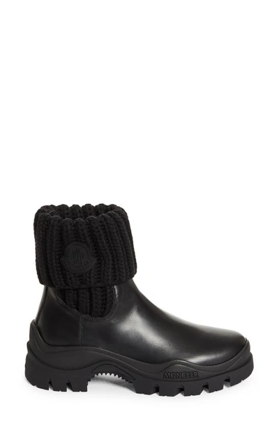 Shop Moncler Larue Knit Cuff Chelsea Boot In Black