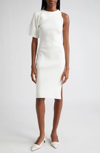 Shop Courrèges Asymmetric Rib Knit Dress In Heritage White