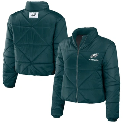 Shop Wear By Erin Andrews Midnight Green Philadelphia Eagles Cropped Puffer Full-zip Jacket