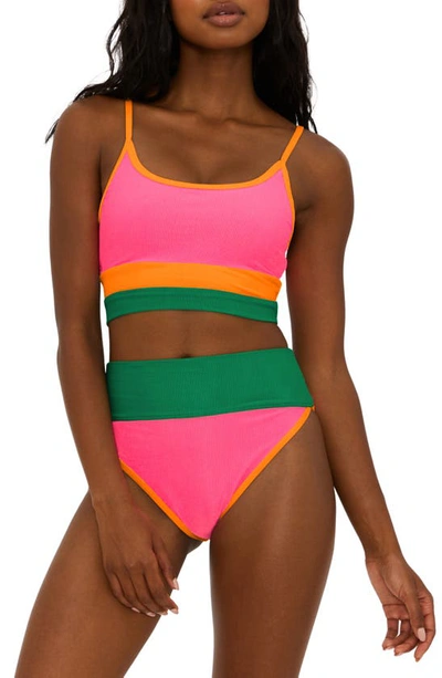 Shop Beach Riot Emmy Colorblock High Waist Bikini Bottoms In Strawberry Color Block