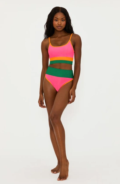 Shop Beach Riot Emmy Colorblock High Waist Bikini Bottoms In Strawberry Color Block