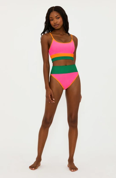 Beach Riot Emmy Colorblock High Waist Bikini Bottoms In Strawberry Color Block