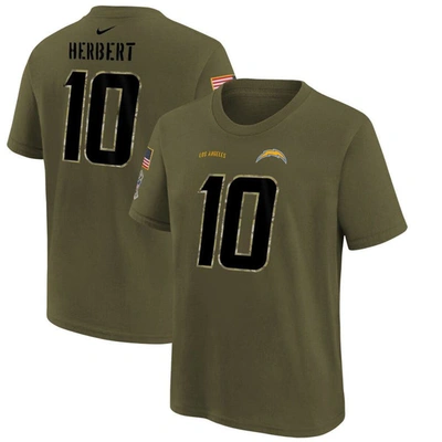Shop Nike Youth  Justin Herbert Olive Los Angeles Chargers 2022 Salute To Service Name & Number T-shirt