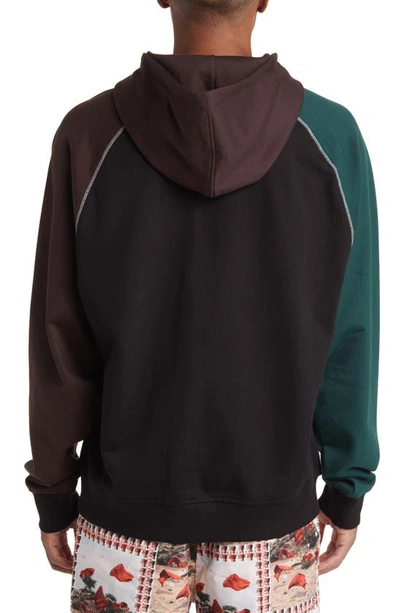 Shop Daily Paper Ridha Colorblock Cotton Hoodie In Black/ Syrup Brown/ Pine Green