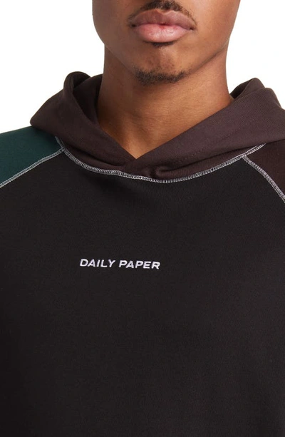 Shop Daily Paper Ridha Colorblock Cotton Hoodie In Black/ Syrup Brown/ Pine Green