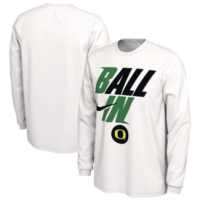 Shop Nike White Oregon Ducks Ball In Bench Long Sleeve T-shirt