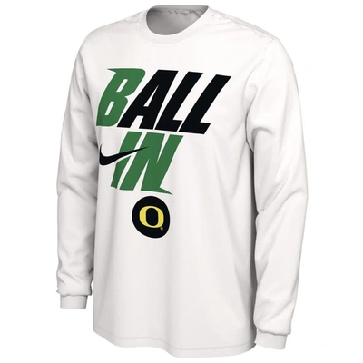 Shop Nike White Oregon Ducks Ball In Bench Long Sleeve T-shirt