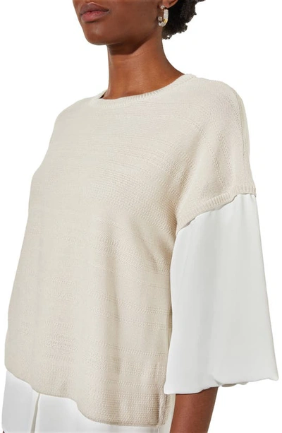 Shop Ming Wang Colorblock Mixed Media Top In Limestone/ White