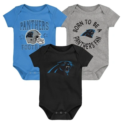 Shop Outerstuff Infant Black/blue/gray Carolina Panthers Born To Be 3-pack Bodysuit Set
